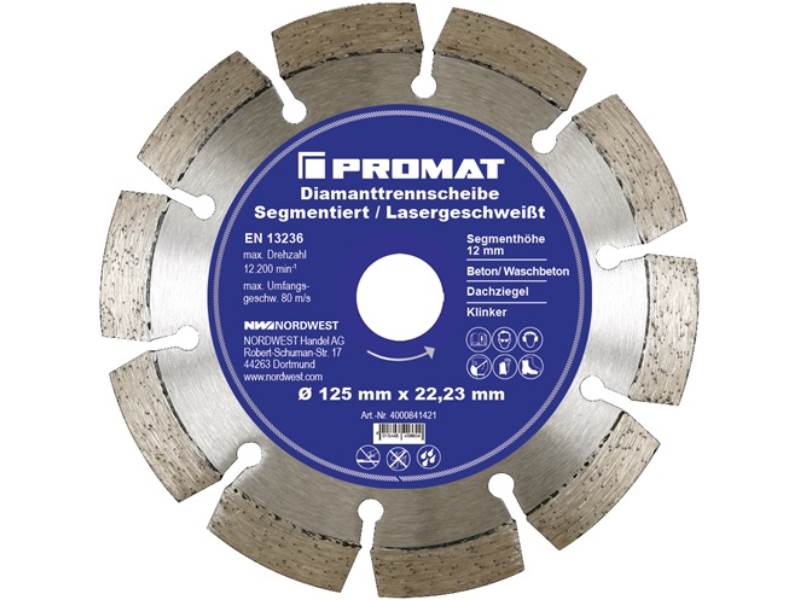 PROMAT  Diamanttrennscheibe  D. 230 mm Bohrung 22, 23 mm lasergeschweißt 12 mm