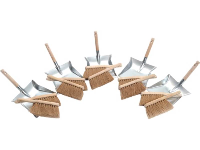 10835 Kehrschaufel-Set  mit Holzgriff 10xKokoshandfeger 5xKehrschaufel