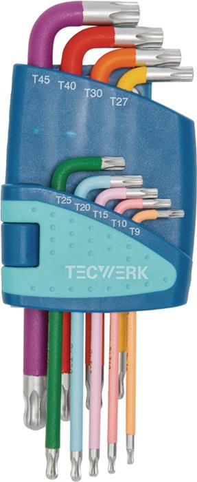 TECWERK  Winkelschraubendreher-Satz  9-teilig T9 - T45 farbcodiert Kunststoffhal