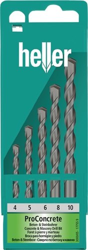 HELLER 17755 Beton-/Steinbohrer-Satz ISO5468 5-teilig Ø 4 / 5 / 6 / 8 / 10 mm