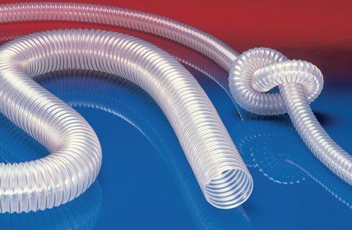 PU-Schlauch PROTAPE® PUR 330 AS ID 40mm L.10m NORRES Antistatischer Polyurethanschlauch, leicht, mikrobenfest + schwerentflammbar Anwendungen:flexibler Schlauch für Gase und für abrasive Stäube, Pulver, Fasern · Leiterplatten-Bohrmaschine (PCB) · Absaugan