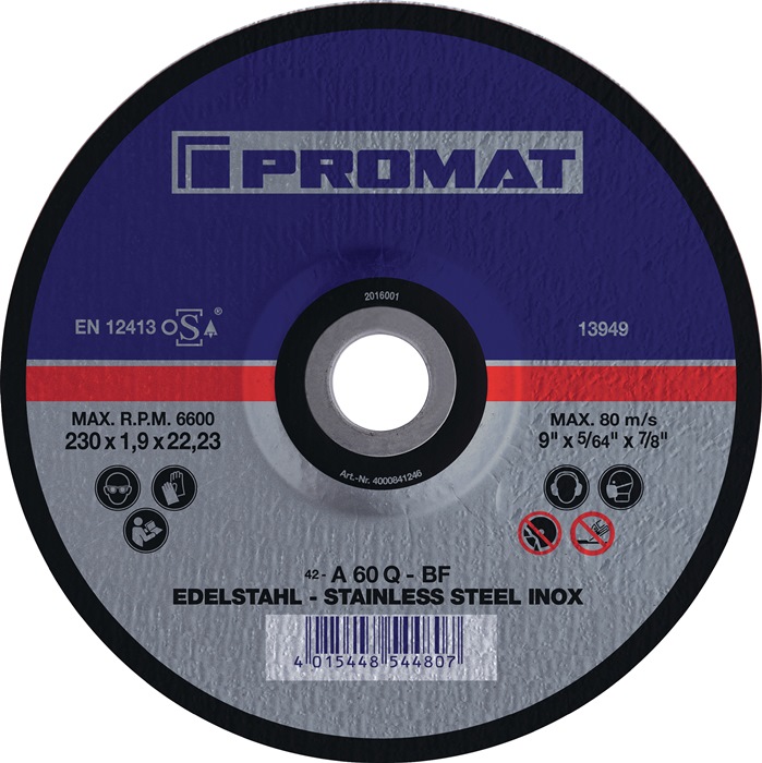 PROMAT Trennscheibe RVS D125x1mm gerade INOX Bohrung 22,23 mm