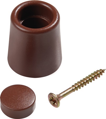 Türpuffer D.29mm H.35mm braun Dübelmontage Kunststoff · mit Adeckkappe und Befestigungsschraube · 1 VE = 25 Stück im Karton