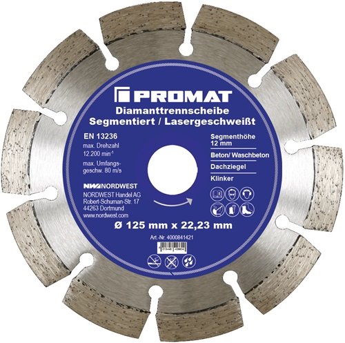 PROMAT  Diamanttrennscheibe  D. 230 mm Bohrung 22, 23 mm lasergeschweißt 12 mm