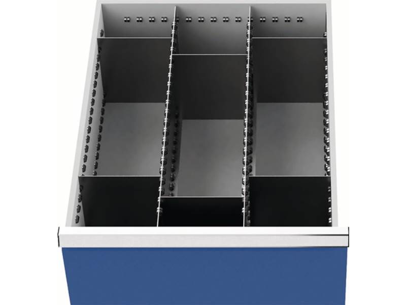 Schubladenunterteilungsmaterial  Fronthöhe 200 mm 2 Längs-/6 Querteiler Schubl