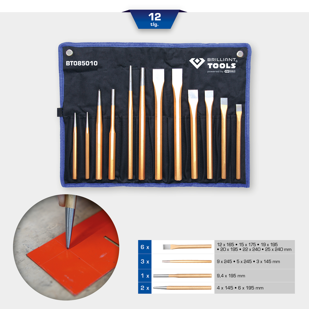 Brilliant Tools  BT085010 Meißel und Durchtreiber-Satz, 12-tlg