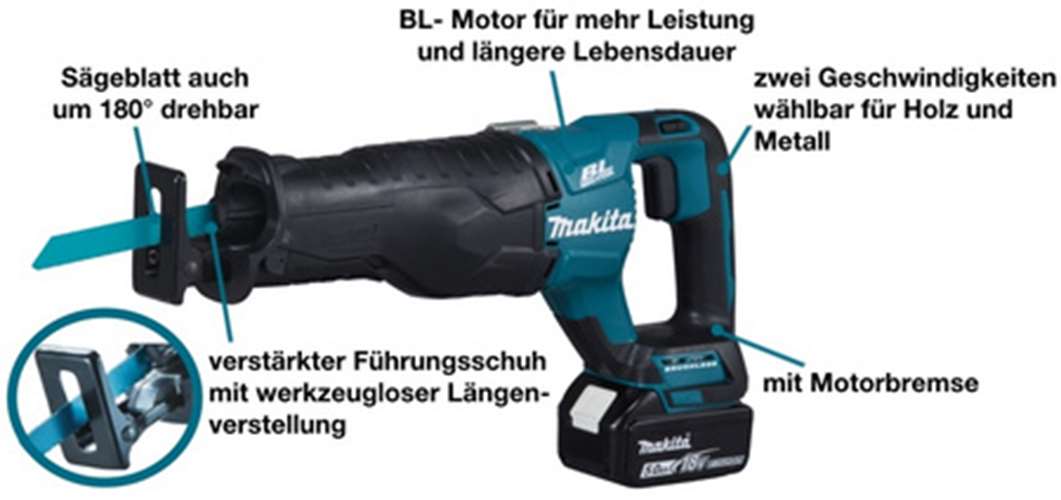 MAKITA DJR187RT Akku-Reciprosäge 18 V / 5,0 Ah, 1 Akku 0-2.800 min-1  32 mm