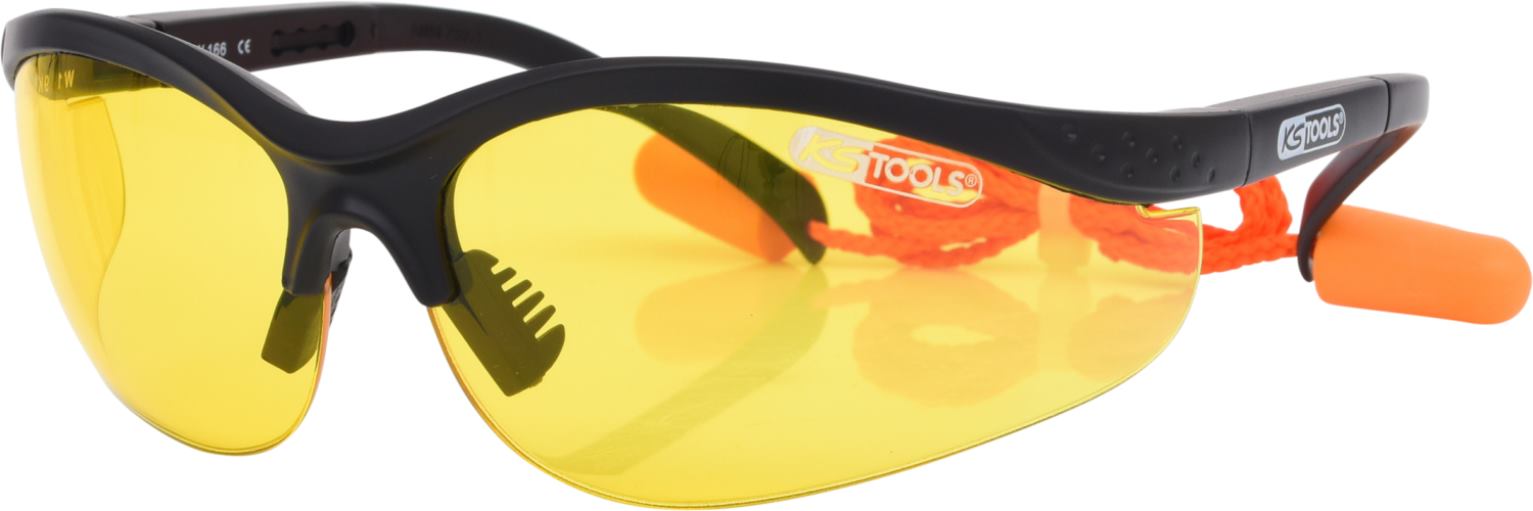 KS Tools 310.0166 Schutzbrille-gelb, mit Ohrstöpsel