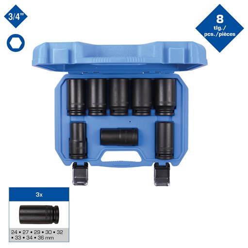 Brilliant Tools  BT025600 3/4'' Kraft-Stecknuss-Satz, Sechskant, 8-tlg, lang, 24