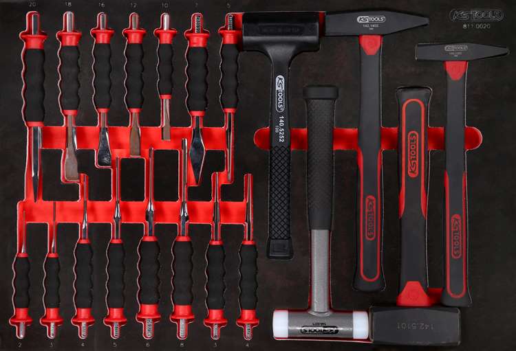 KS-Tools 811.0020 Hammer- / und Meißel-Satz in Schaumstoffeinlage, 20-tlg