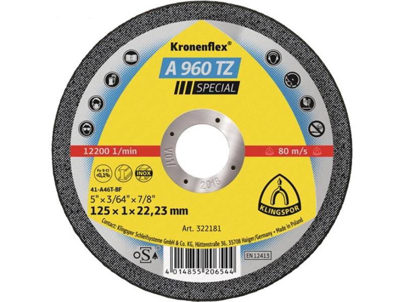 KLINGSPOR 322180 Trennscheibe A 960 TZ Special D115x1mm gerade INOX Bohrung 22,2