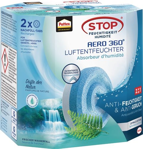 PATTEX AHAWF Luftentfeuchter Aero 360 2 Tabs à 450 g AHAWF Waterfall Freshness