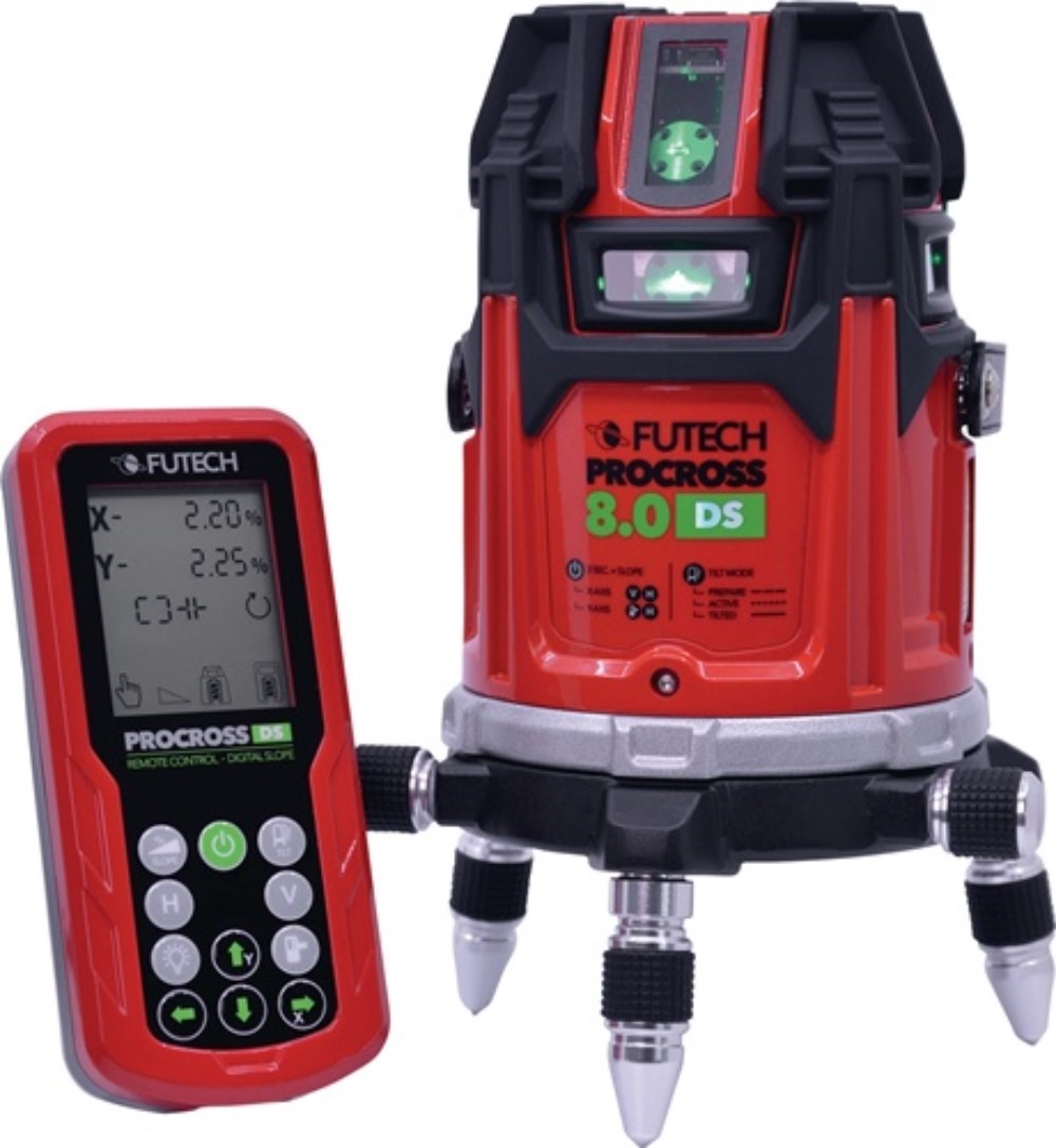 FUTECH 034.4DE-P Multilinienlaser MC4DE GREEN PROMO 2 x 60 m 1 mm/10 m  4D-Kreuzlinienlaser · elektronische Nivellierung · interaktiven Fernbedienung · zweite horizontale Linie unter dem Gerät, 20 mm über dem Boden · Reichweite 2x 60 mWeitere technische E