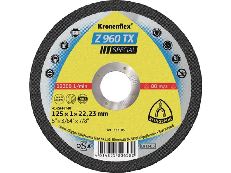 KLINGSPOR 322185 Trennscheibe Z 960 TX D125x1mm gerade INOX Bohrung 22,23 mm