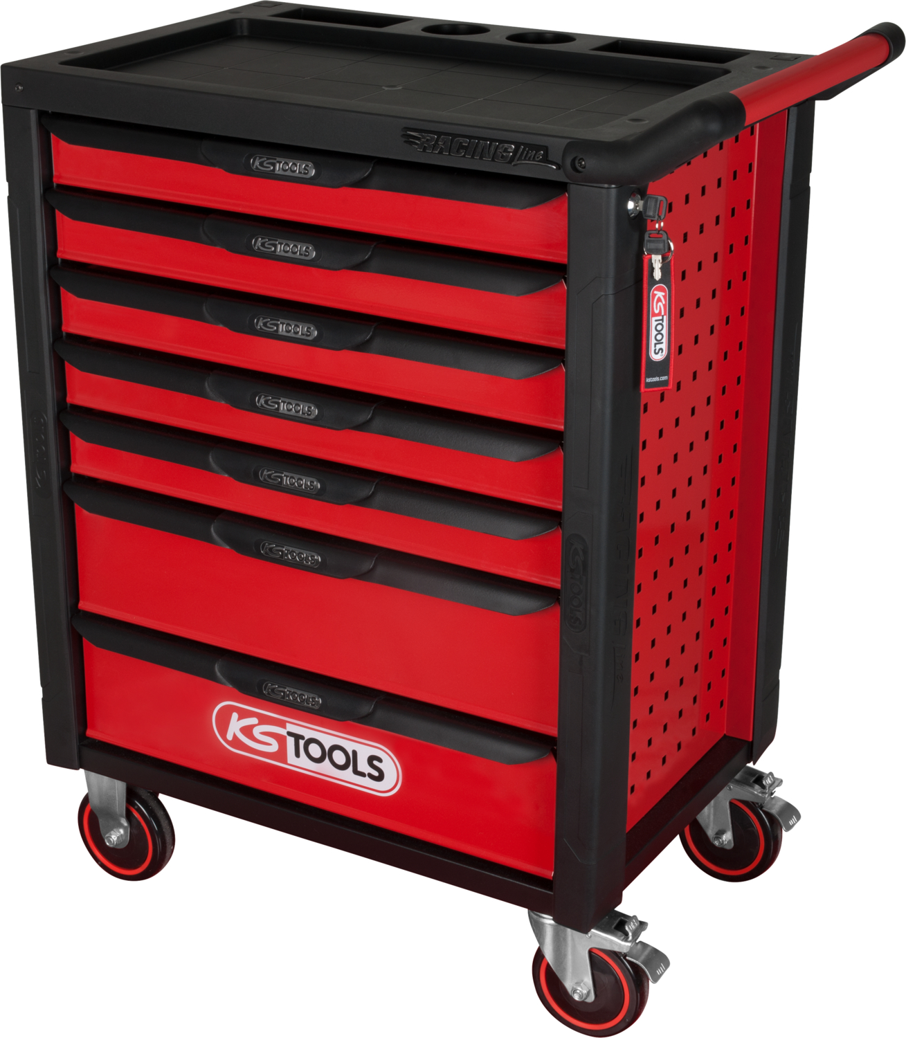 KS Tools 826.0007 RACINGline SCHWARZ/ROT Werkstattwagen mit 7 Schubladen
