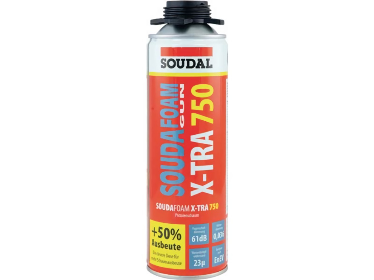 SOUDAL 114495 1K-Pistolenschaum SOUDAFOAM X-TRA 750 500 ml B2 grau ohne Einwegha