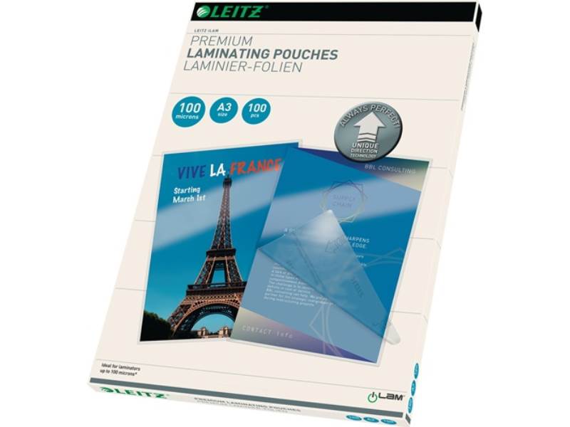 LEITZ 74870000 Laminierfolie  DIN A3 L426xB303 mm Folienstärke 100 µm