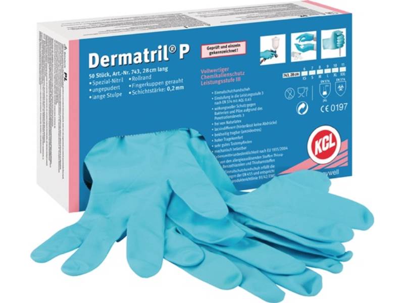 HONEYWELL 074307082C Einweghandschuhe Dermatril P 743 Größe 7 blau Nitril EN 374