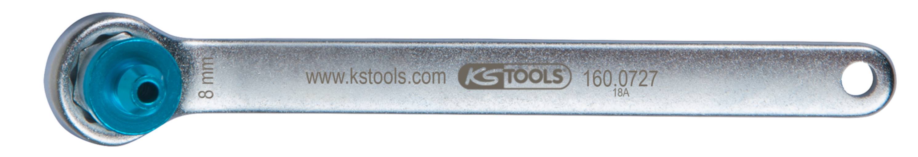 KS Tools 160.0727 Bremsen-Entlüftungsschlüssel, extra kurz, 8 mm, blau