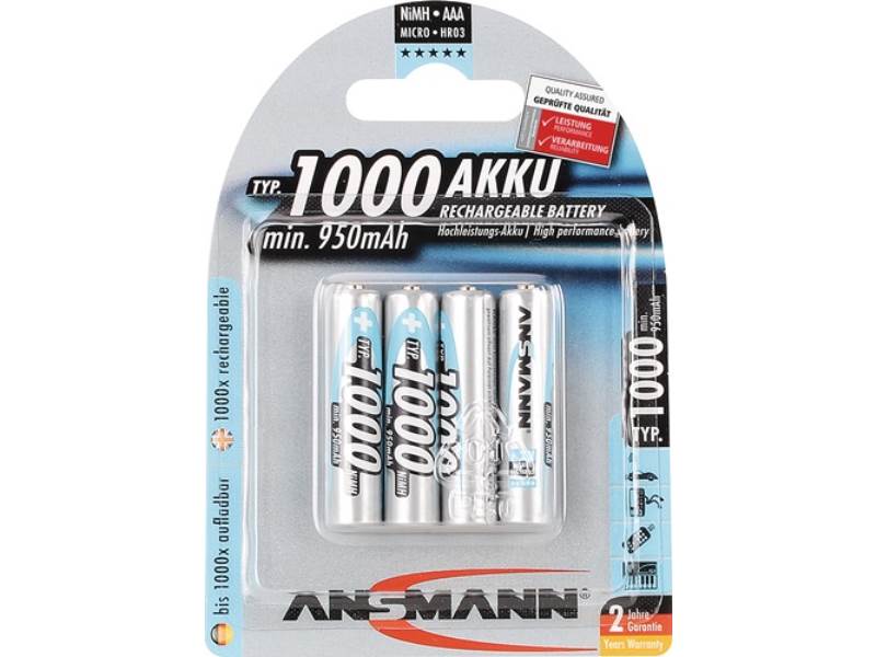 ANSMANN 5030882 Akku-Zelle  1,2 V 1000 mAh R03-AAA-Micro HR03 4