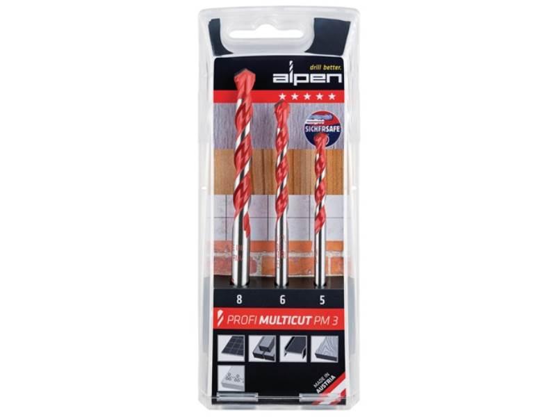 ALPEN 0000100703100 Bohrer-Satz Profi Multicut 3 teilig 5, 6, 8 mm  rund