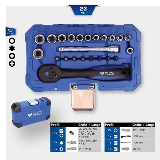 Brilliant Tools  BT020023 1/4'' Steckschlüssel-Satz, 23-tlg.