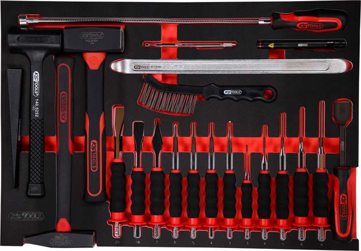 KS-Tools 811.0022 Hammer- / und Meißel-Satz in Schaumstoffeinlage, 22-tlg