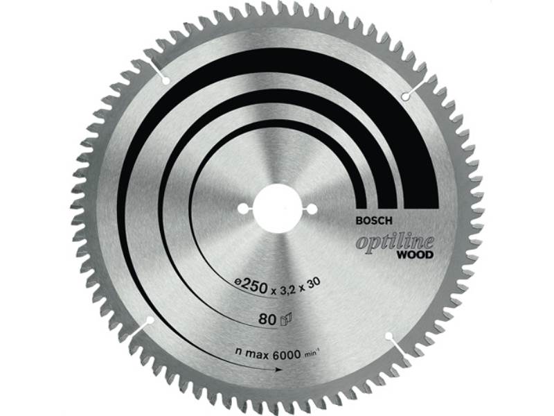 BOSCH 2608640645 Kreissägeblatt PRO Wood Außen-Ø 250 mm Zähnezahl 80 WZ/N Bohrun