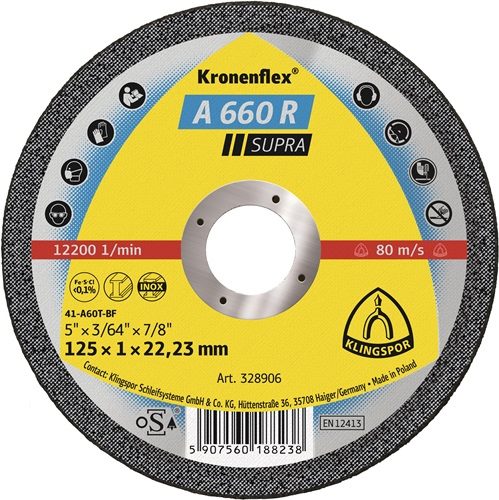 KLINGSPOR 328905 Trennscheibe A 660 R Supra D115x1mm gerade INOX Bohrung 22,23 m