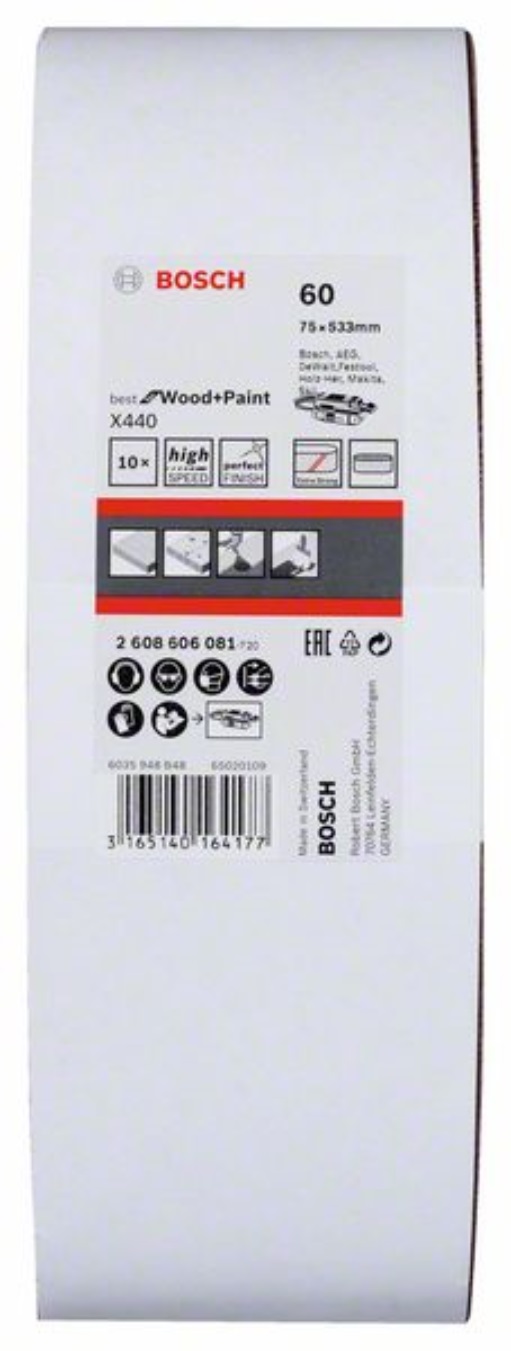 Bosch 2608606081 Schleifband-Set X440 Best for Wood and Paint, 10-teilig, 75 x 5