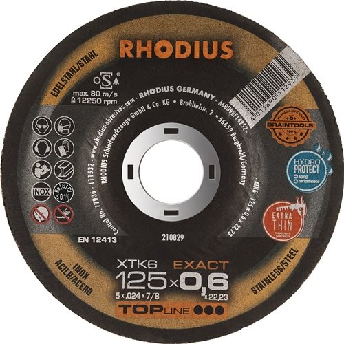 RHODIUS 210829 Trennscheibe XTK6 EXACT D125x0,6mm gekröpft INOX Bohrung 22,23 mm