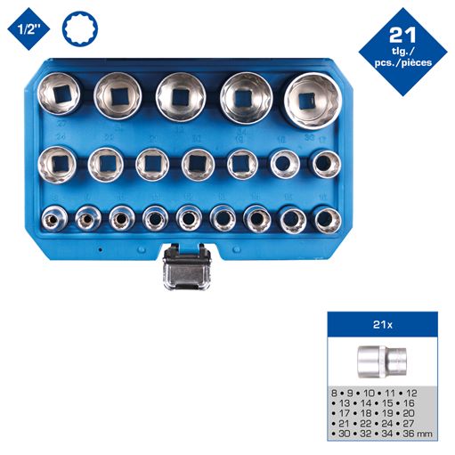 Brilliant Tools  BT022405 1/2'' Steckschlüssel-Satz, Zwölfkant, kurz, 21-tlg, 8