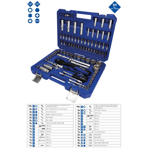 Brilliant Tools  BT023094 Steckschlüssel-Satz, 94-tlg., 1/4'', 1/2''