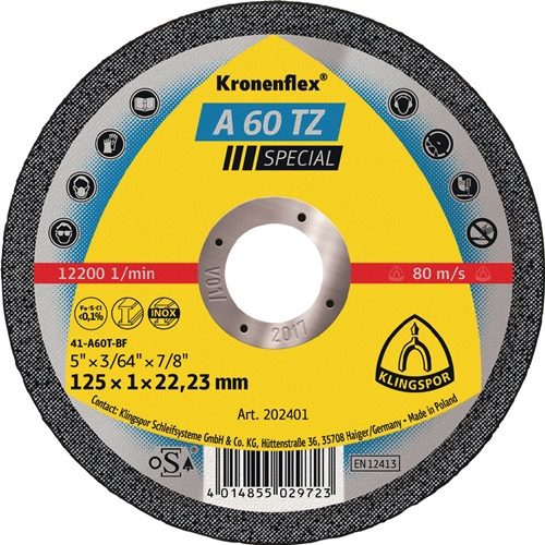 KLINGSPOR 202400 Trennscheibe A 60 TZ Special D115x1mm gerade INOX Bohrung 22,23