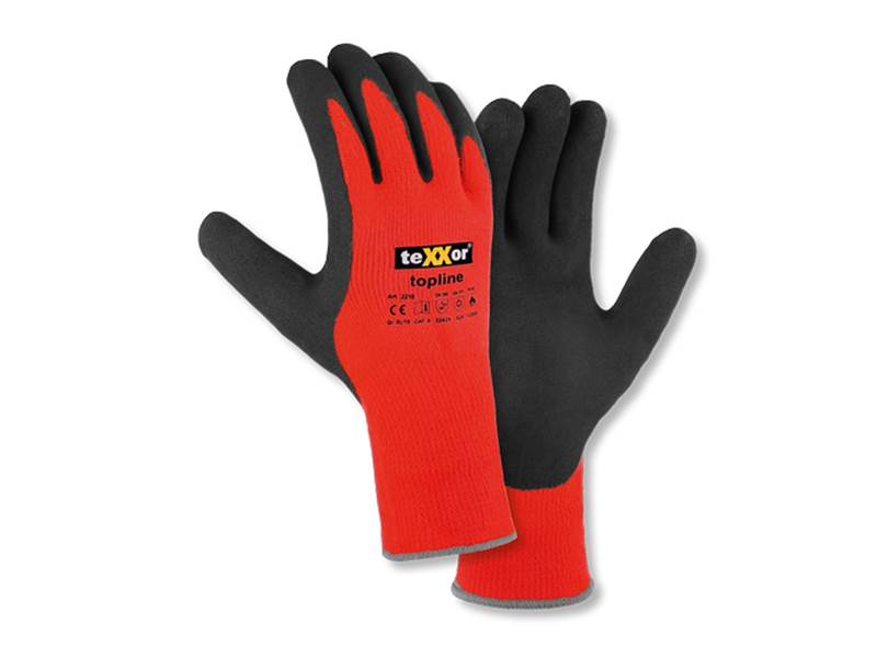 teXXor® 2210 Gr. 9 teXXor® topline Winterhandschuhe POLYACRYL orange/grauAngenehmes Tragegefühl. Gute Abriebfestigkeit und Schnittschutz. Hohe Flexibilität, gute Passform und angenehm wärmend. Hohe Standzeit und sehr gute Grifffestigkeit durch die Latexbe