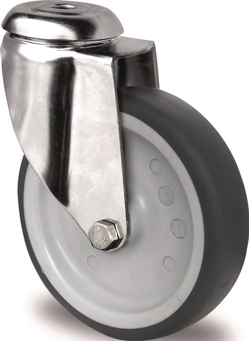 TECWERK 2000276133 Lenkrolle D.100mm Trgf.100kg Rückenloch PP Gleitlager VA TPE