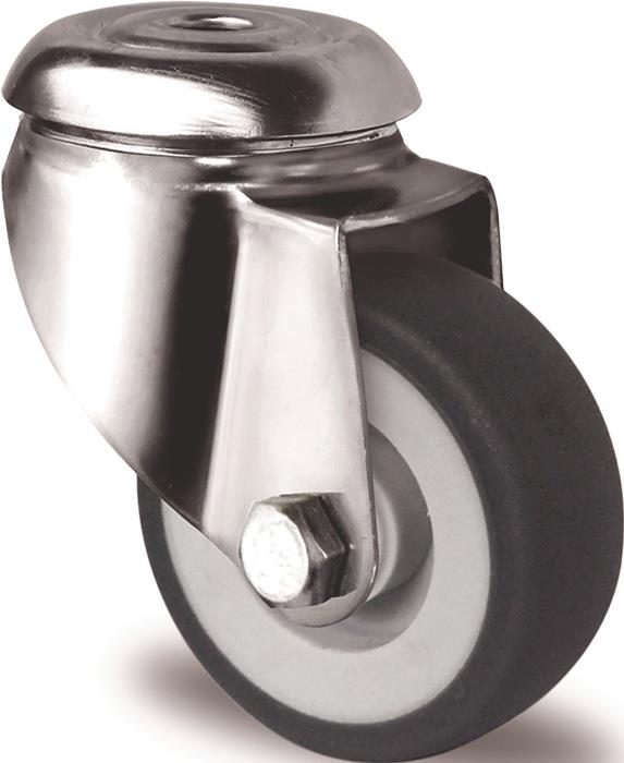 TECWERK 2000276131 Lenkrolle D.50mm Trgf.50kg Rückenloch PP Gleitlager VA TPE gr