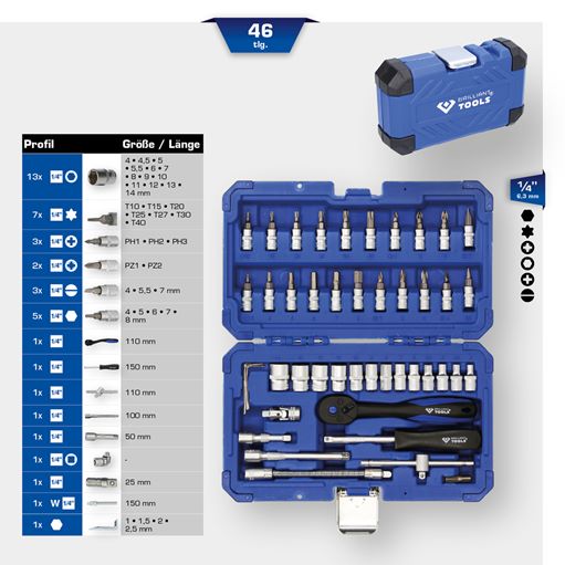 Brilliant Tools  BT020046 1/4'' Steckschlüssel-Satz, 46-tlg.