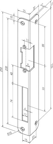 Winkelschließbl.IW 324 R-10 EST VA rd.DIN R ASSA ABLOY Standard-Flachschließblech mit Fallen- und Riegelausschnitt · mit 2 Befestigungsbohrungen