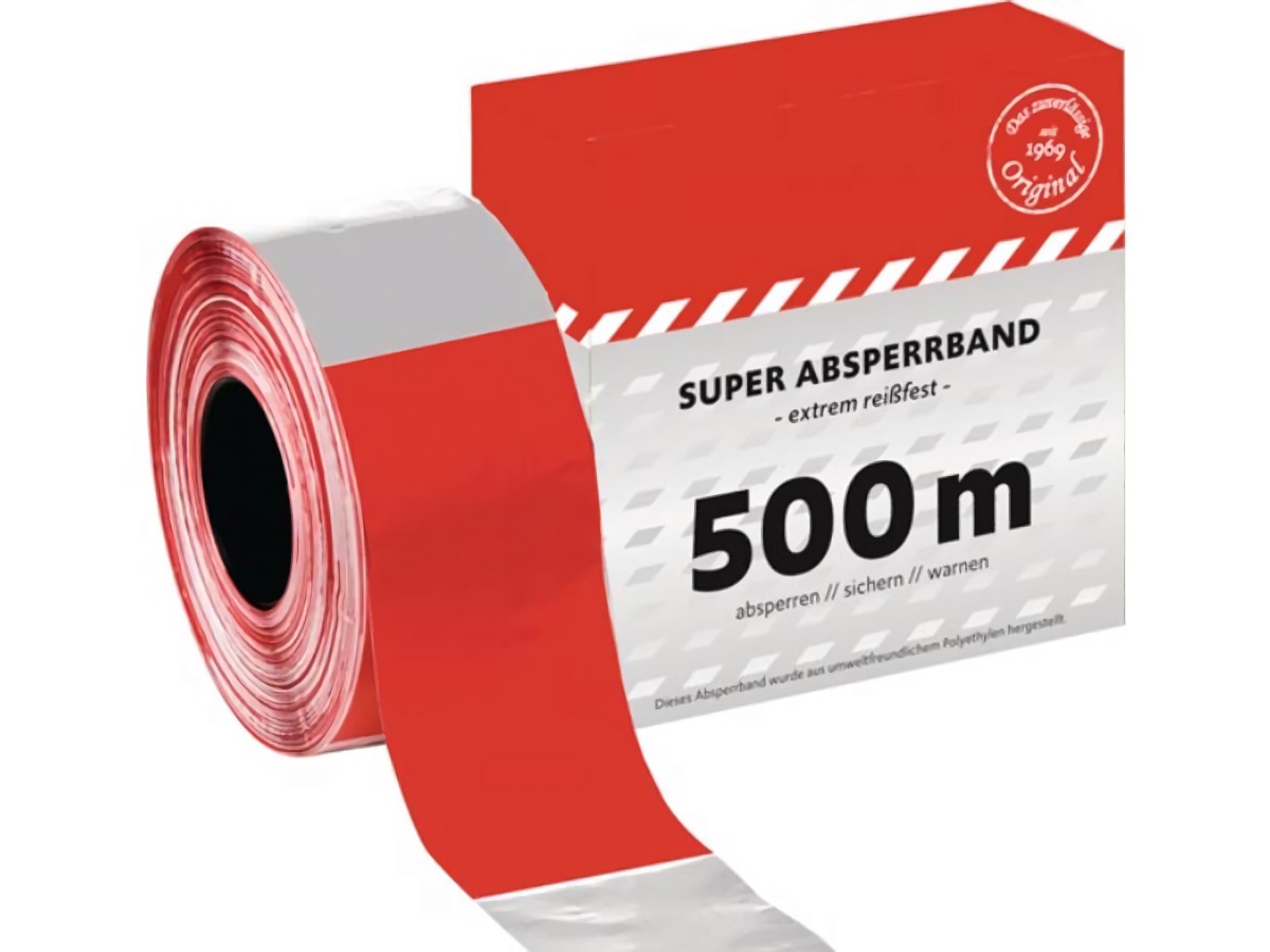 Absperrband Länge 500 m Breite 80 mm rot/weiß geblockt